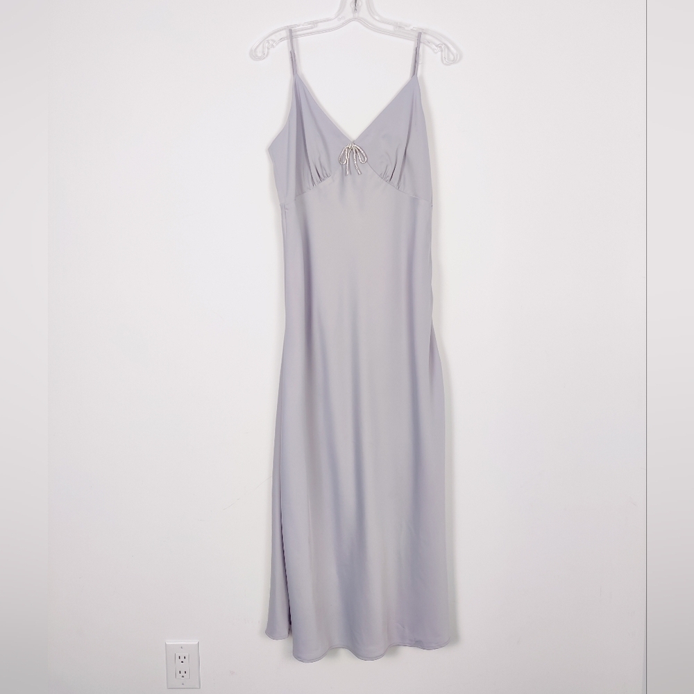 WAYF Women's Satin Slip Maxi Dress in Gray Size Medium NEW Spaghetti Strap Party